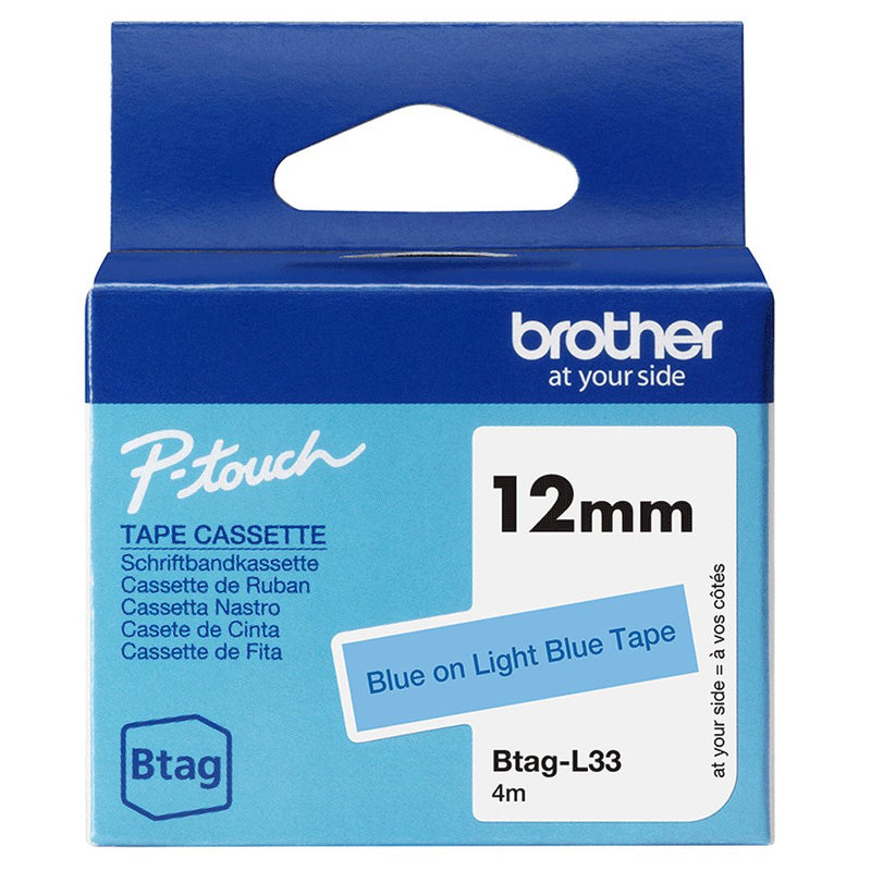 Brother Tape Labels BTAG-L33 12MM, Blue Sobre Blue Claro, No Laminated BTAGL33