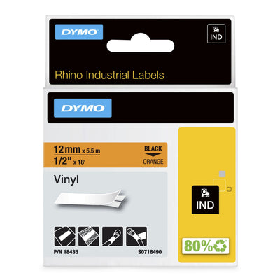 Dymo Rhino Tape Labels Industrial Adhesiva ID1-12, Black Sobre Orange 12MMX5'5M, Vinilo (S0718490) — image 1