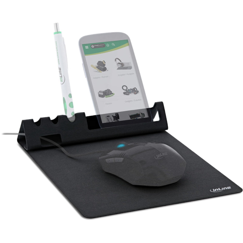 Inline Mouse Pad Mouse Multifunción With Stand Smartphone And Pen Black Foldable