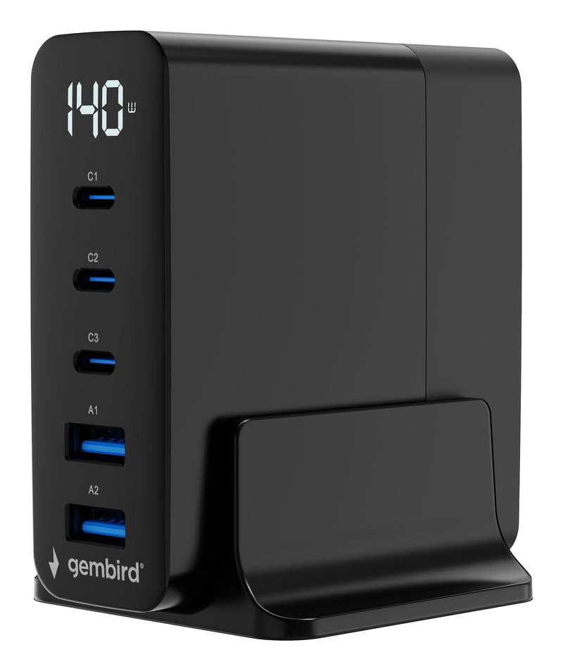 Gembird 5-PORT 140W GaN USB Fast Charger Black