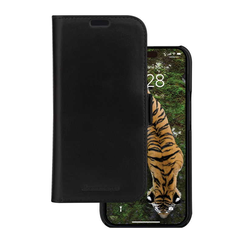 DBRAMANTE1928 Lynge Case With Cover Phone Mobile Phone Leather Grano Entero Black Apple Iphone 15 Pro