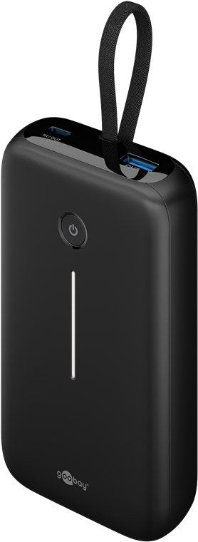 Goobay Powerbank 20.000MAH, Integriertes USB-C Cable 13CM, 30 Watt Black 20AH, 1x Usb-a, 2x Usb-c, Pd, Qc) 762