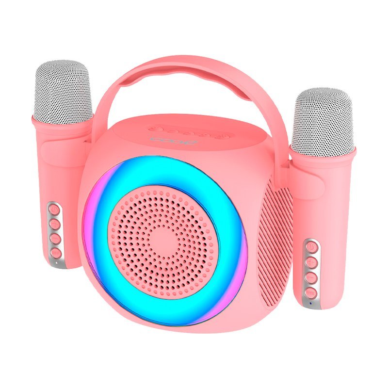 Cool Bluetooth Speaker Universal Musica 6W Mini Karaoke Party + 2 Microphones Pink
