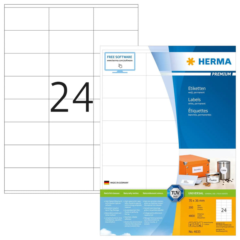 Herma Labels Premium A4 White 70X36 Mm Paper 4800 St.