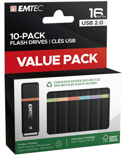 Emtec Pack 10 Pendrives 16GB USB 2.0 Colour Mix Retail — image 1
