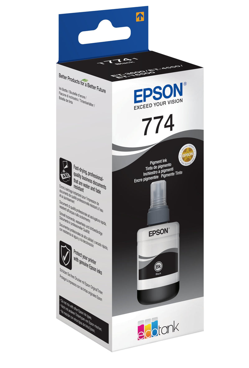 Epson Genuine Ink T774,BLACK Epson L1455, L605, L655, Ecotank ET-3600, 4550, L1455, Workforce ET-16500, M100,