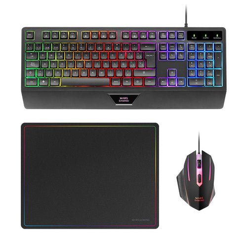 Mars Gaming MCP124 Combo Gaming 3EN1 - Keyboard H-mech Ergonomico - Mouse RGB Switches Huano - Mouse Pad Nanot — image 1
