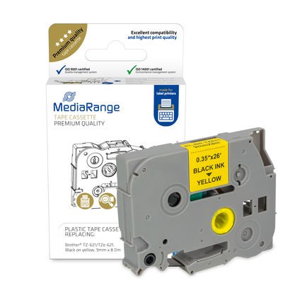 Mediarange MRBTZ621 Tape Printer Labels Black Sobre Yellow Tz/Tze