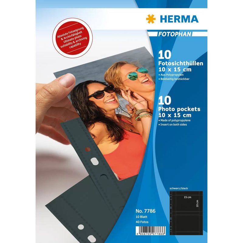 Herma Fotophan 10X15 Horizontal 10 Sheets Black 7786 Cases Archivar