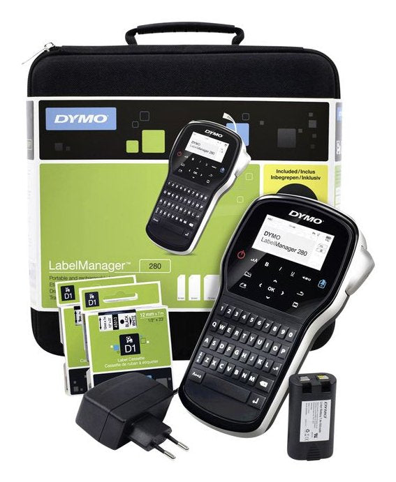 Dymo Kit Printer Labels Labelmanager 280 Keyboard QWERTY + Labels 6-12MM D1 + Charger