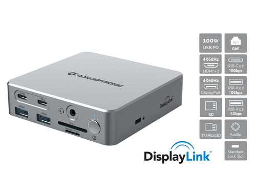 Conceptronic Dock USB-C-2x HDMI,2x USB-C,4x USB-A, Dp, GbE LAN — image 1
