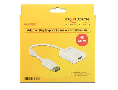 Delock Cable Adapter DisplayPort 1.2 Connector Male HDMI Connector Female White 4K Activo — image 1
