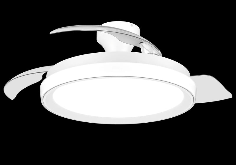 Fan Ceiling With Aspas Retráctiles, LED 3 Cct, Motor DC 28W + LED 35W, Model Bliss, White / Estrellado, Ø106CM