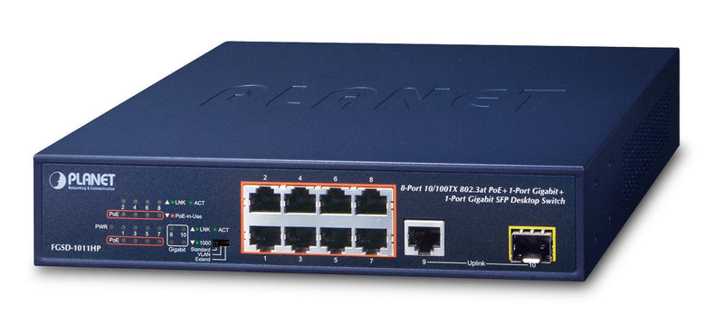 8-PORT 10/100TX 802.3AT PoE + 1-P 10/100/1000T + 1-P