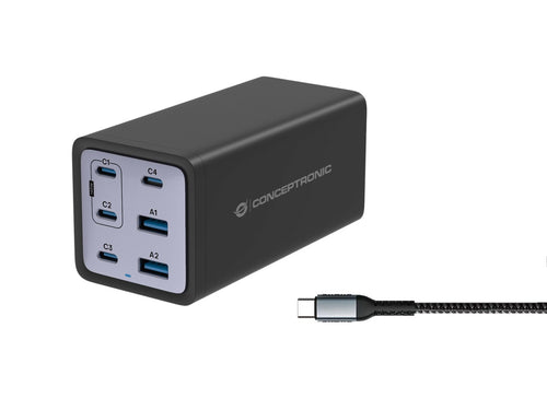 Conceptronic Charger 4PORT 200W,4x USB-C,2x USB-A + 3-IN-1 Sw — image 1