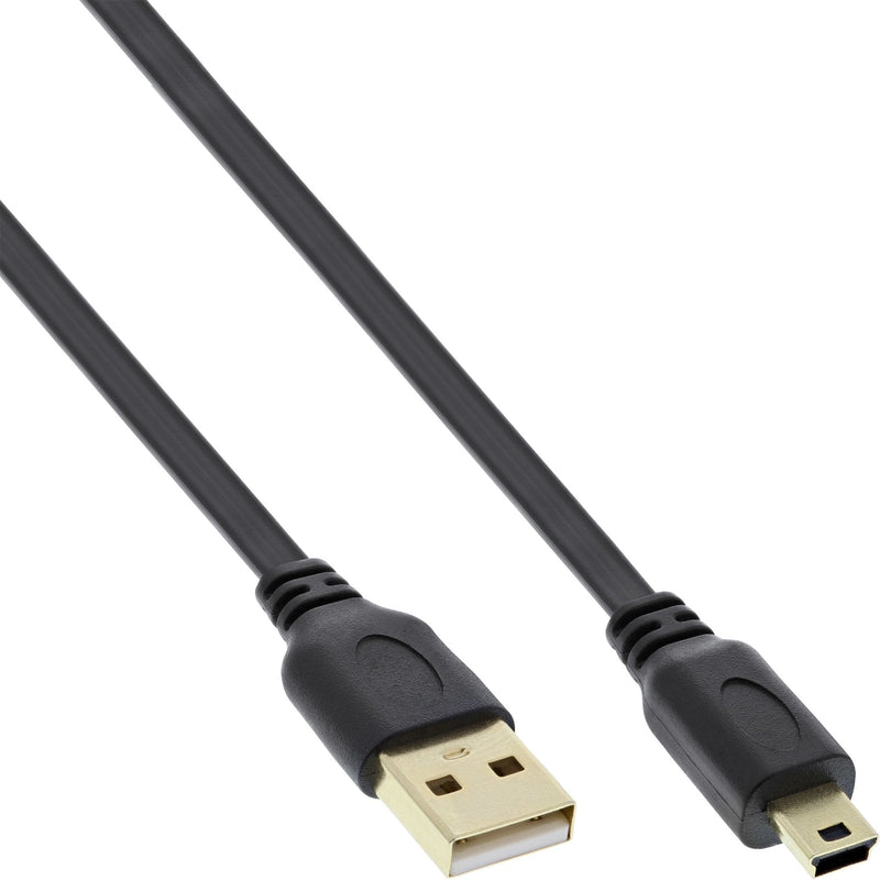 Inline USB 2.0 Flat USB Cable a Male a Mini-b Male 5 Pines Black / Gold 0,5M