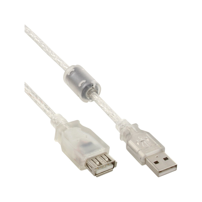 Inline Cable Extensión USB 2.0 Transparent Type a Male a Female With Estrangulador Ferrita 5M
