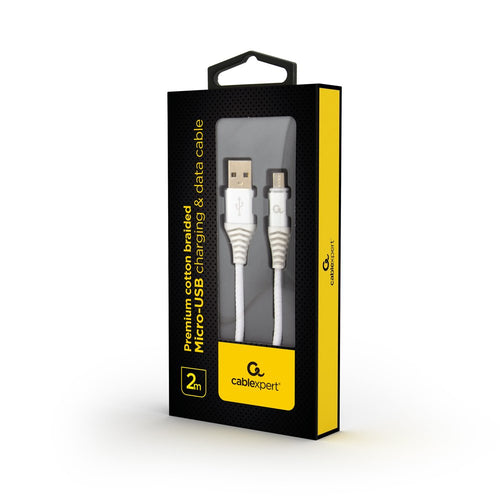 Gembird Cable Charging And Datos Micro-usb Trenzado Premium, 2M, Silver / White — image 1