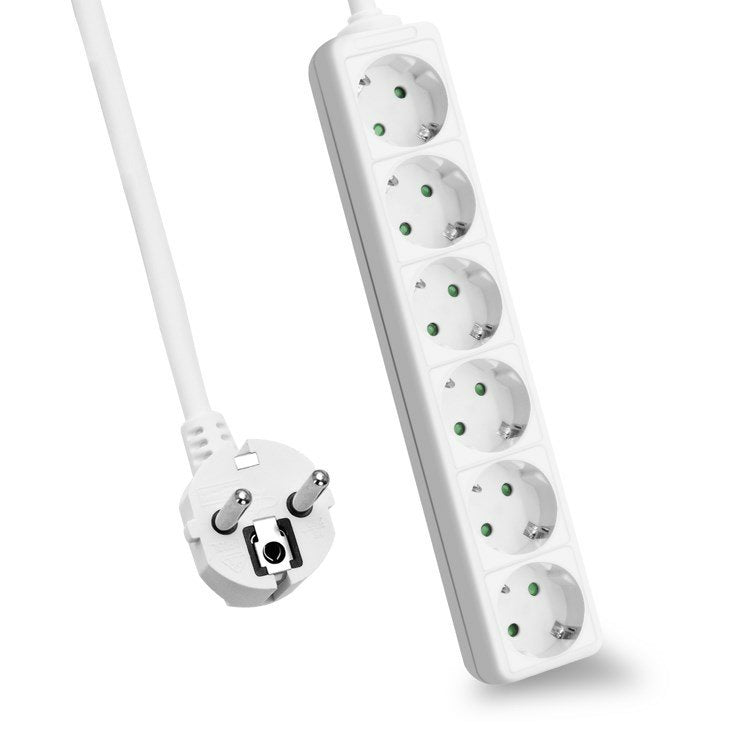 Helos Power Strip Classic, 6 Sockets White 1,5M, Without Switch
