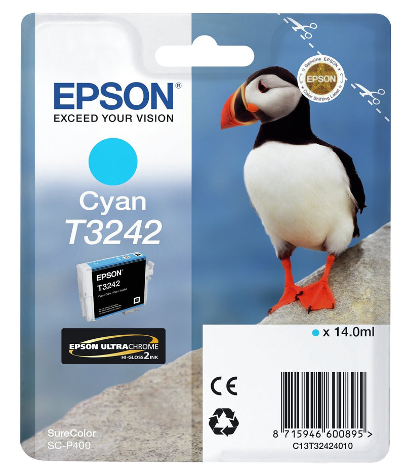 Epson Genuine Ink T3242 Cyan 14ML, Puffin, Surecolor SC-P400
