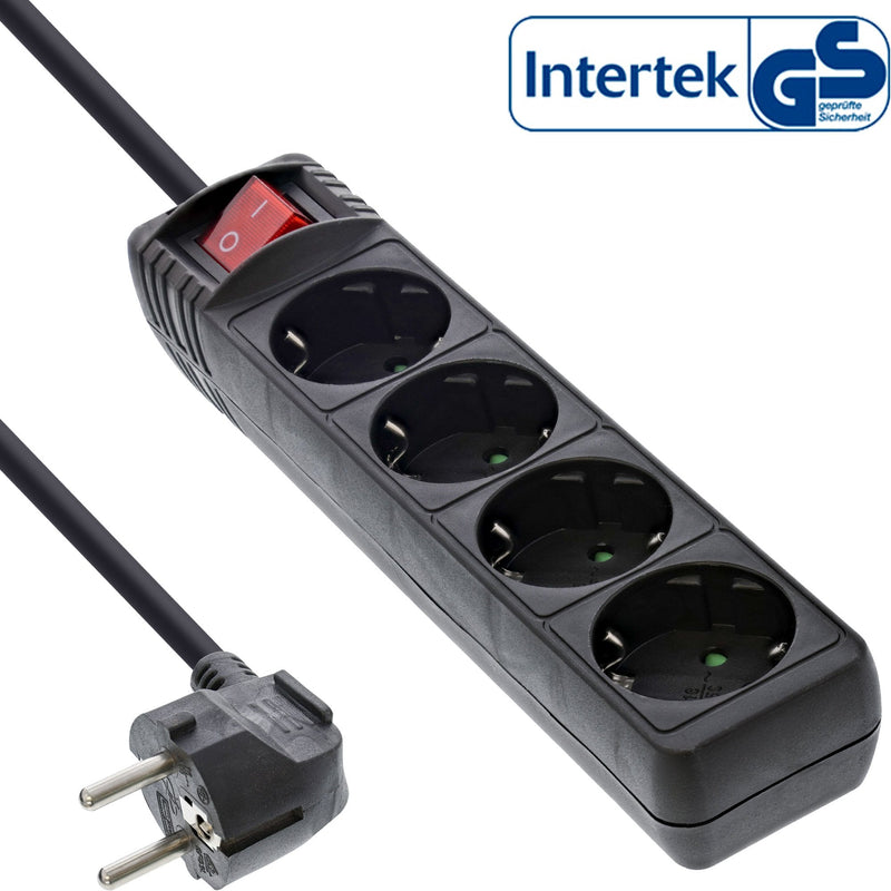 Inline Power Strip Type F 4 Ports With Switch + Seguro Children Black 1.5M