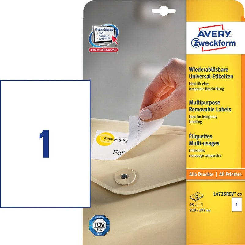 Avery Zweckform Labels L4735REV-25 White 210,0 X 297,0MM