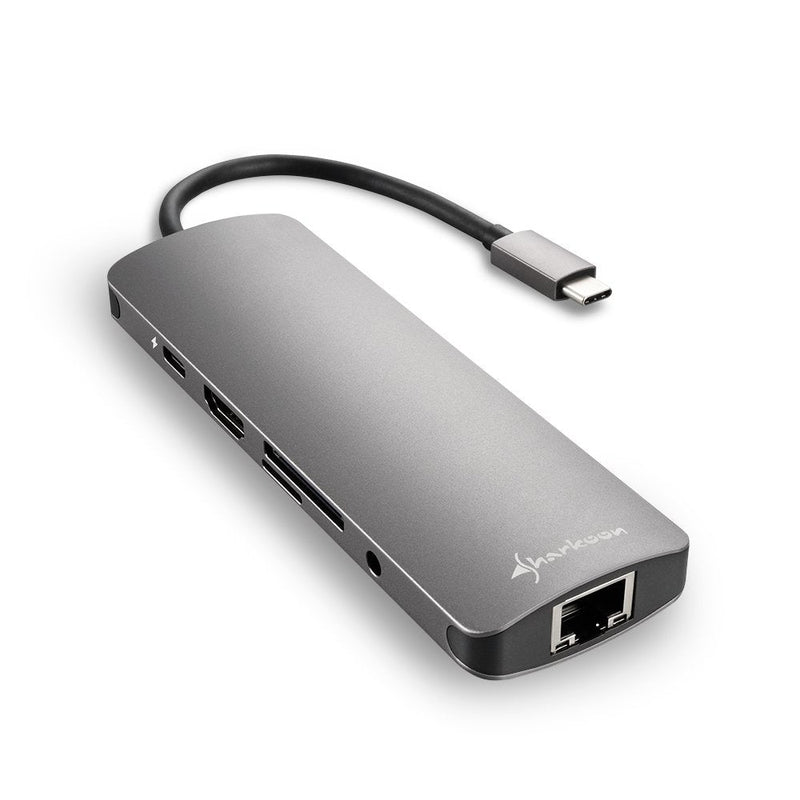 Sharkoon Hub USB 3X3.0 Type-c, RJ45 Reader Cards HDMI Grey