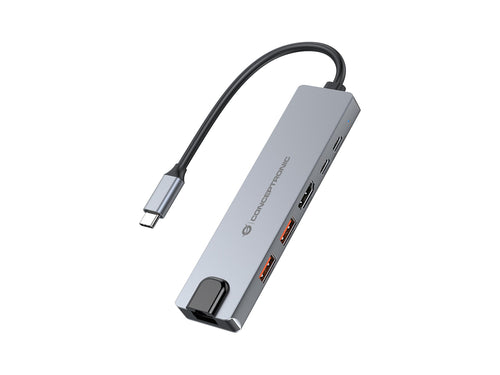 Conceptronic Docking USB-C 6-IN-1 1x HDMI 4K 2x USB-A 3.1 1x USB-C 2x USB-C PD140W 1x RJ45 Giga — image 1