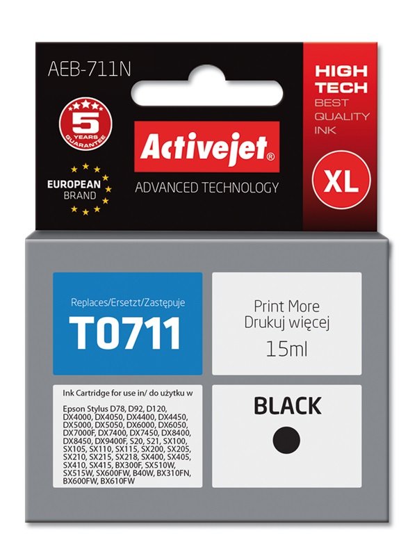 Activejet Ink AEB-711N (reemplazo Epson T0711 T0891 T1001 - Supreme - 15ML - Black