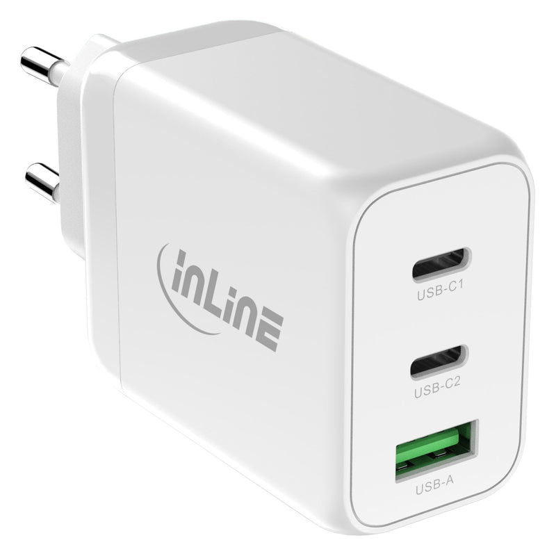 Inline® USB Pd Power Supply, GaN Charger, 3-PORT, Dual USB-C + Usb-a, 65W, White