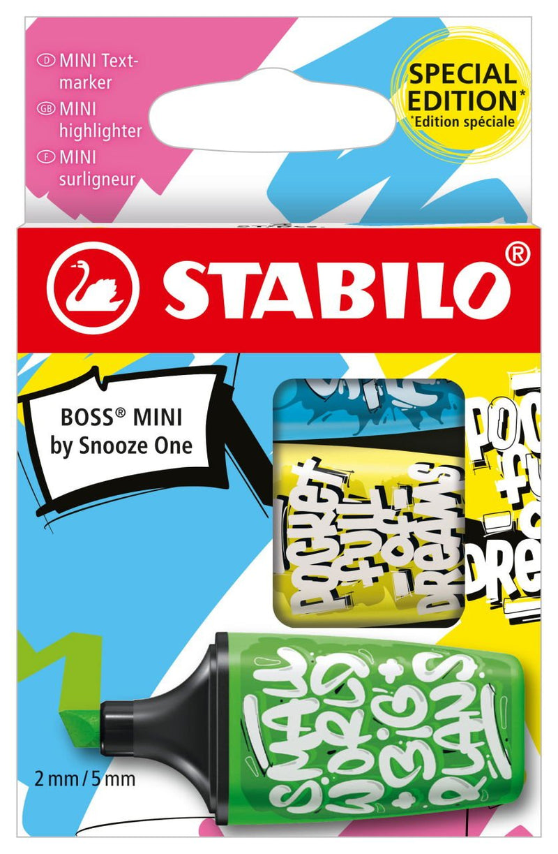 Stabilo Boss Mini By Snooze One Pack 3 Mini Marcadores Fluorescentes - Trazo Entre 2 And 5MM - Ink With Base W