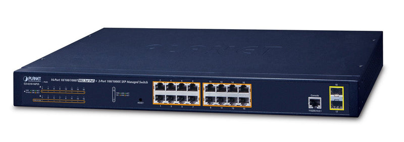 Planet GS-4210-16P2S Switch Gestionado L2/L4 Gigabit Ethernet (10/100/1000) Energía Sobre Ethernet (PoE) 1U Bl