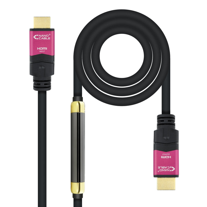 Nanocable HDMI Cable V2.0 Male With Repetidor a HDMI V2.0 Male 30M - 4K@60HZ 18Gbps - High Speed - Black/Pink