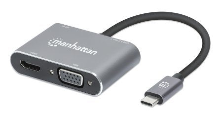 Manhattan Docking Station USB-C a HDMI And VGA, 4 1, With Suministro Energía