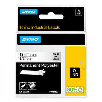 Dymo Rhino Tape ID1-12 Black/Transparent Polyester — image 1