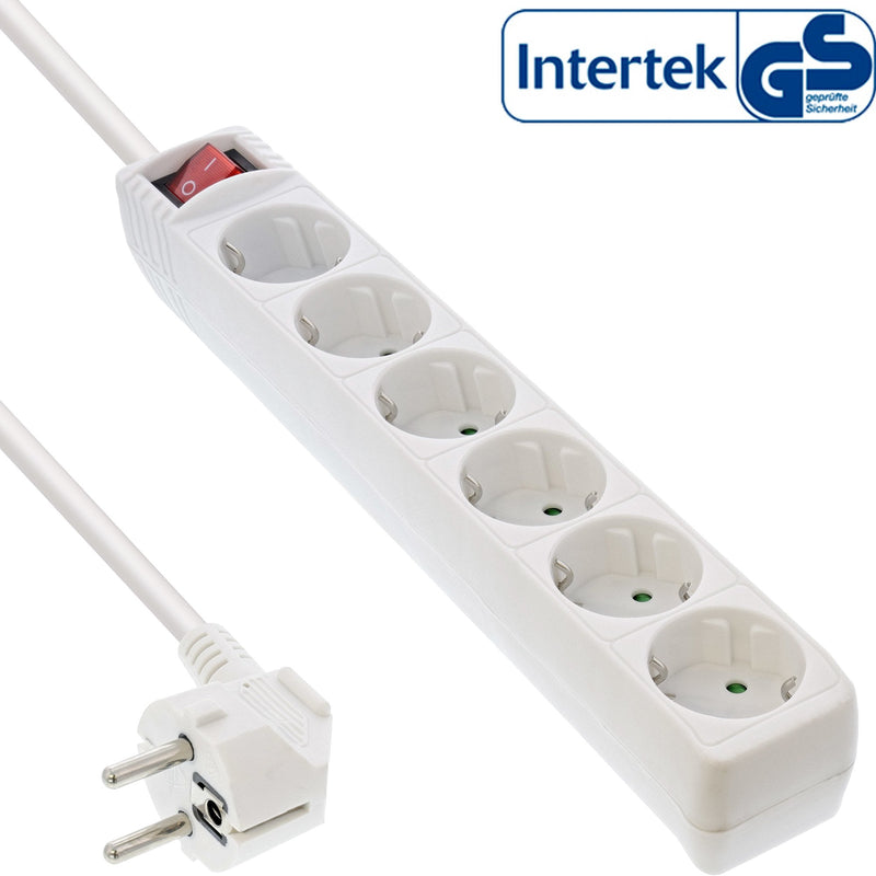 Inline Power Strip 6 Ports 6X Type F With Switch And Security Kids White 1,5M