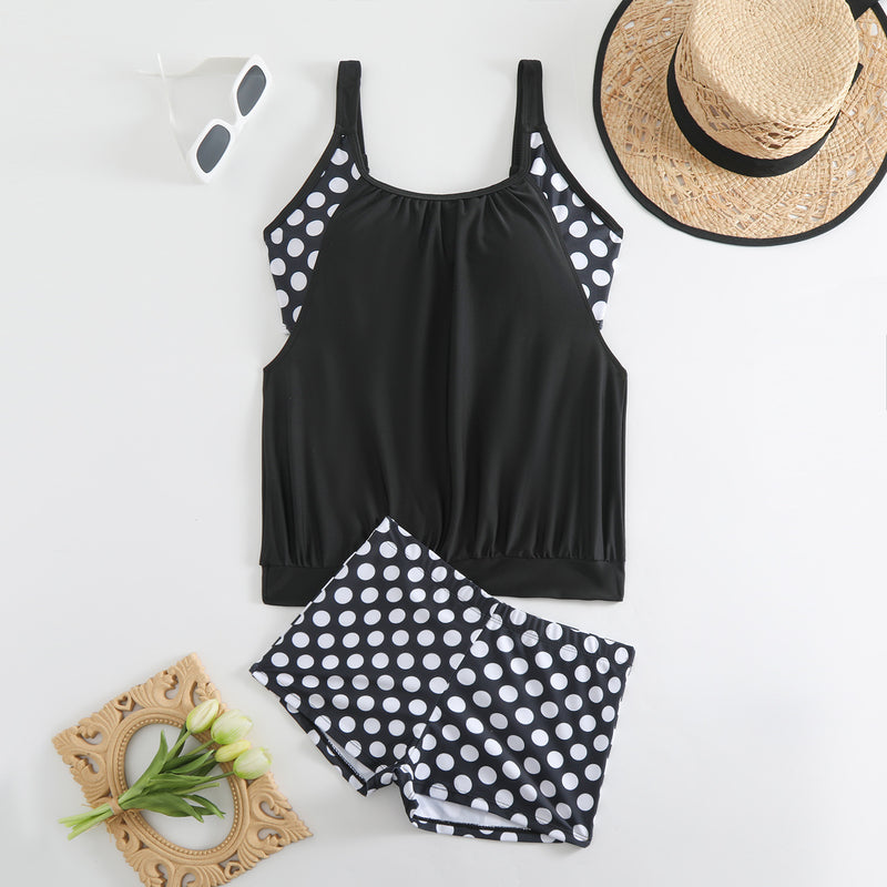 Split Printed Polka Dot Boxer Swimsuit For Women