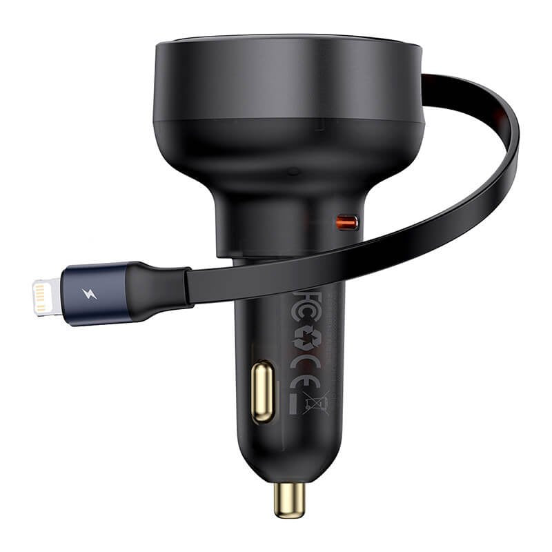 Baseus Car Charger Enjoyment Pro Fast Charger Type-c Female, Lightning Male (0.75M) Built-in Retractable CABLE