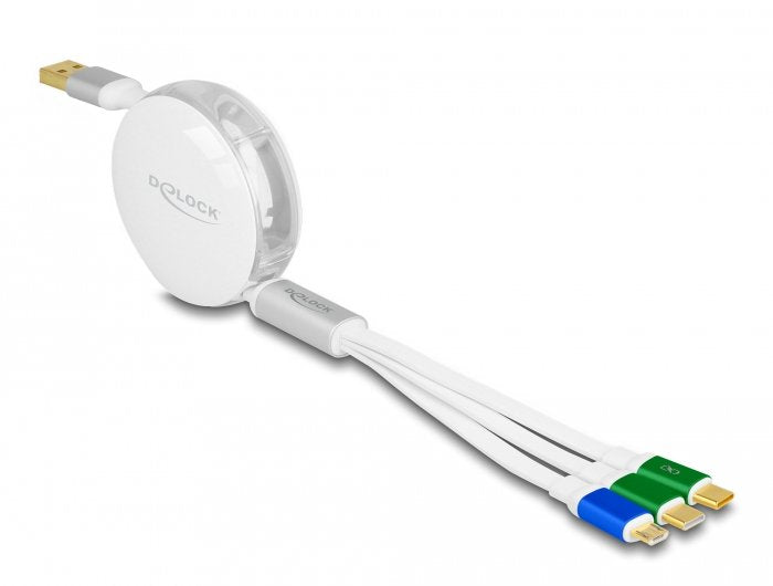Delock 85358 Cable Charging Retractable USB 3 1 Tipo-a a Micro USB / 2 X USB Type-c™ With Charging Fast White