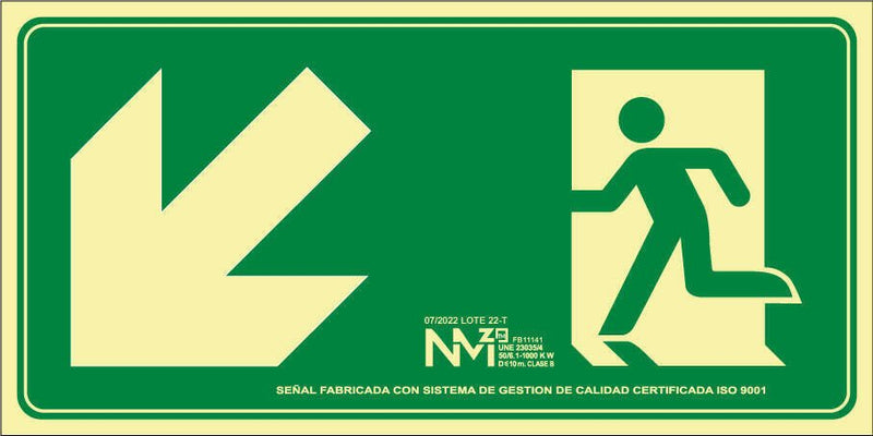 Normaluz Cartel Evacuación Abajo Izquierda Pvc 0,7MM Clase B 32X16CM B11141