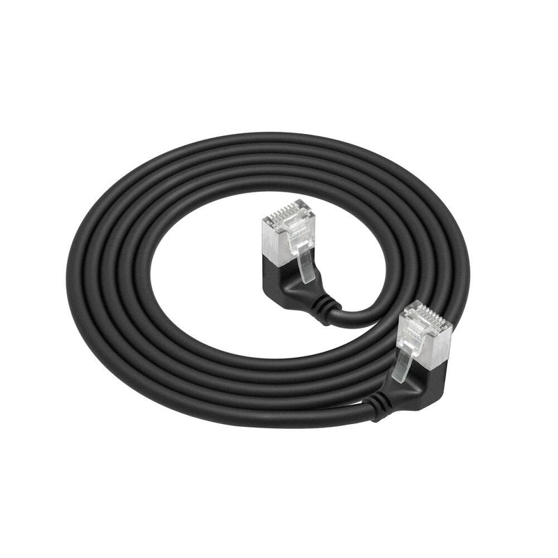 Black 3 Meters U FTP CAT.6A Lszh Slimline Patch Cable With RJ45 Connectors 90° Angled Down To 90° Angled Down