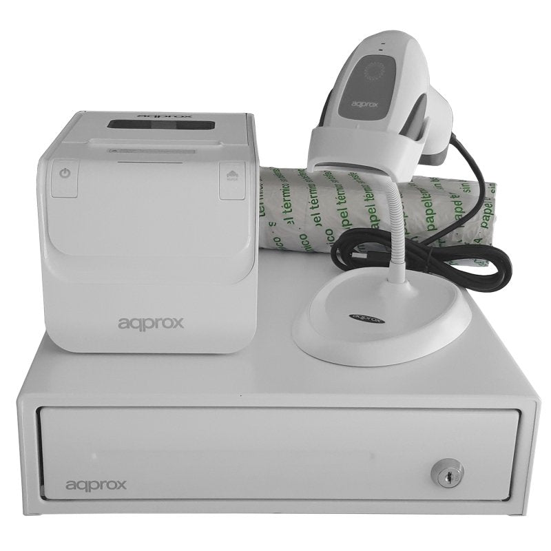 Approx Kit Tpv Cash Drawer APPCASH33WH White + Reader/Scanner APPLS22WH + Printer Thermal APPPOS80AMUSEWH + Pa