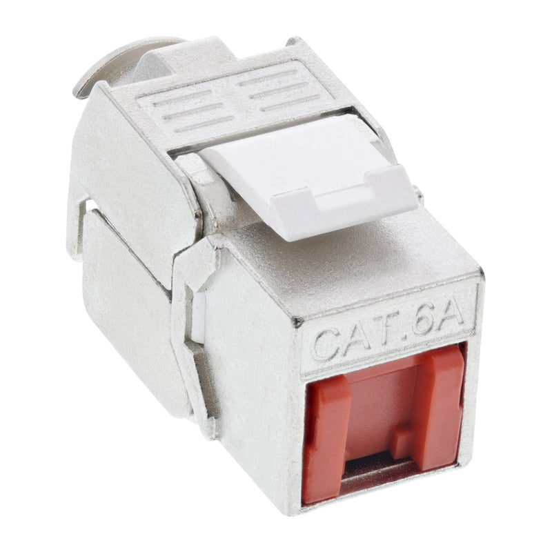 Inline RJ45 Keystone Jack Módulo Snap-in CAT.6A, With Cover Antipolvo Red