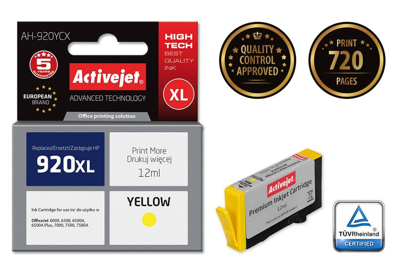Activejet Ink Ah-920YCX (reemplazo HP 920XL CD974AE - Premium - 12ML - Yellow