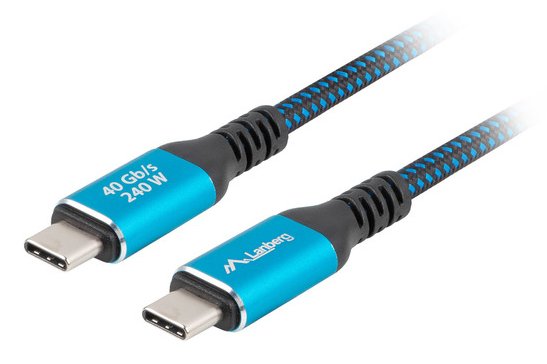 Lanberg USB Cable -c 4.0 Male/Male 2M 240W 8K 60HZ Black/Blue
