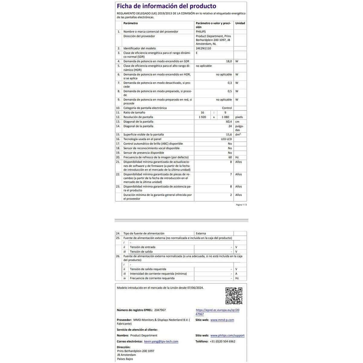Philips Monitor Philips 24E2N1110/00 23,8" Full Hd