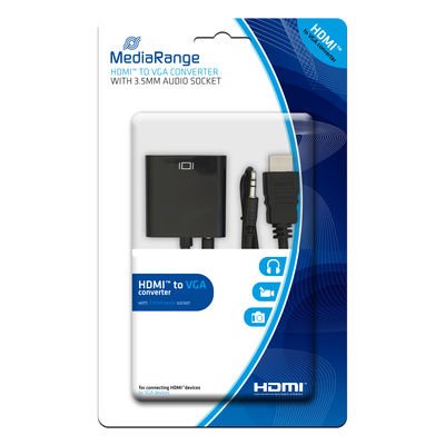 Mediarange Cable MRCS167 Adapter Vídeo HDMI VGA (d-sub) + 3,5MM Black — image 1