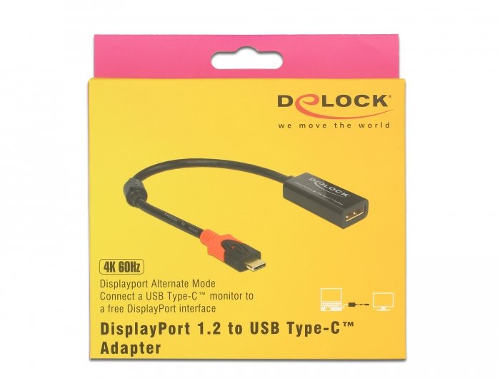 Delock Adapter Thunderbolt DP To USB-C 20CM Black 4K, 60HZ