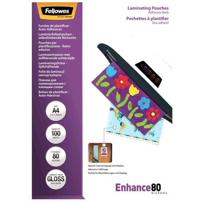 Fellowes Pack 100 Cases Plastificar 80 Mic. Adhesivas A4 — image 1