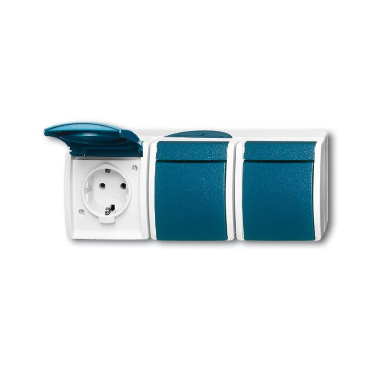 Busch Jaeger Bj 2300 3EW-53 Socket Power M.tapa Abatible Waagerecht 3F Ocean IP44 Grey Blue